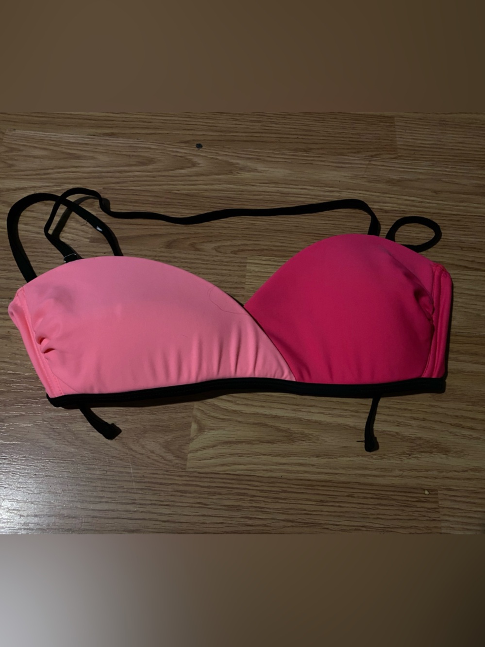Two-Tone Pink Bandeau Bikini Top with Black Trim